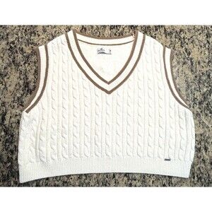 Hollister Women Classic Preppy Tennis Cropped Cable Knit Sweater Vest M